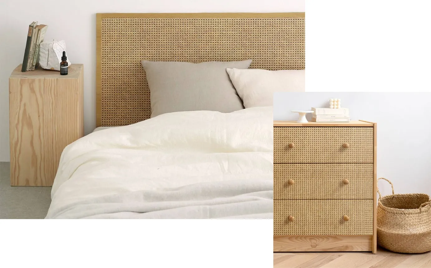 bedroom wall with rattan weaving